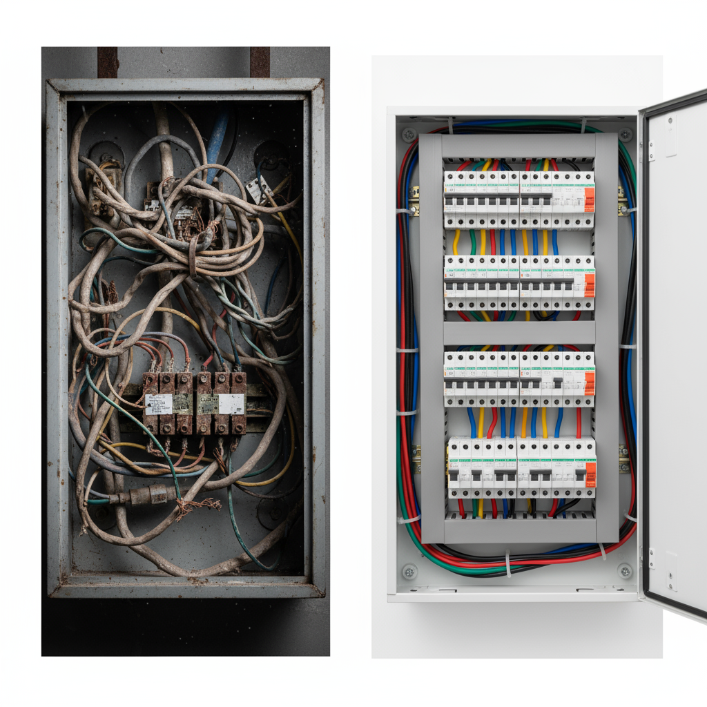 Pirms un pēc: sadales skapis